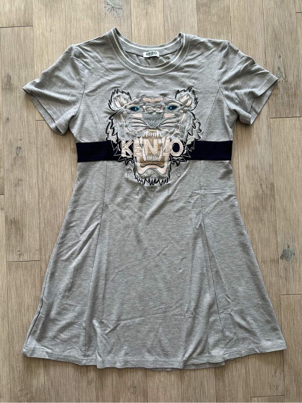 Kenzo Tiger Face Light Grey Dress Summer Cotton Mini Dress Size Medium